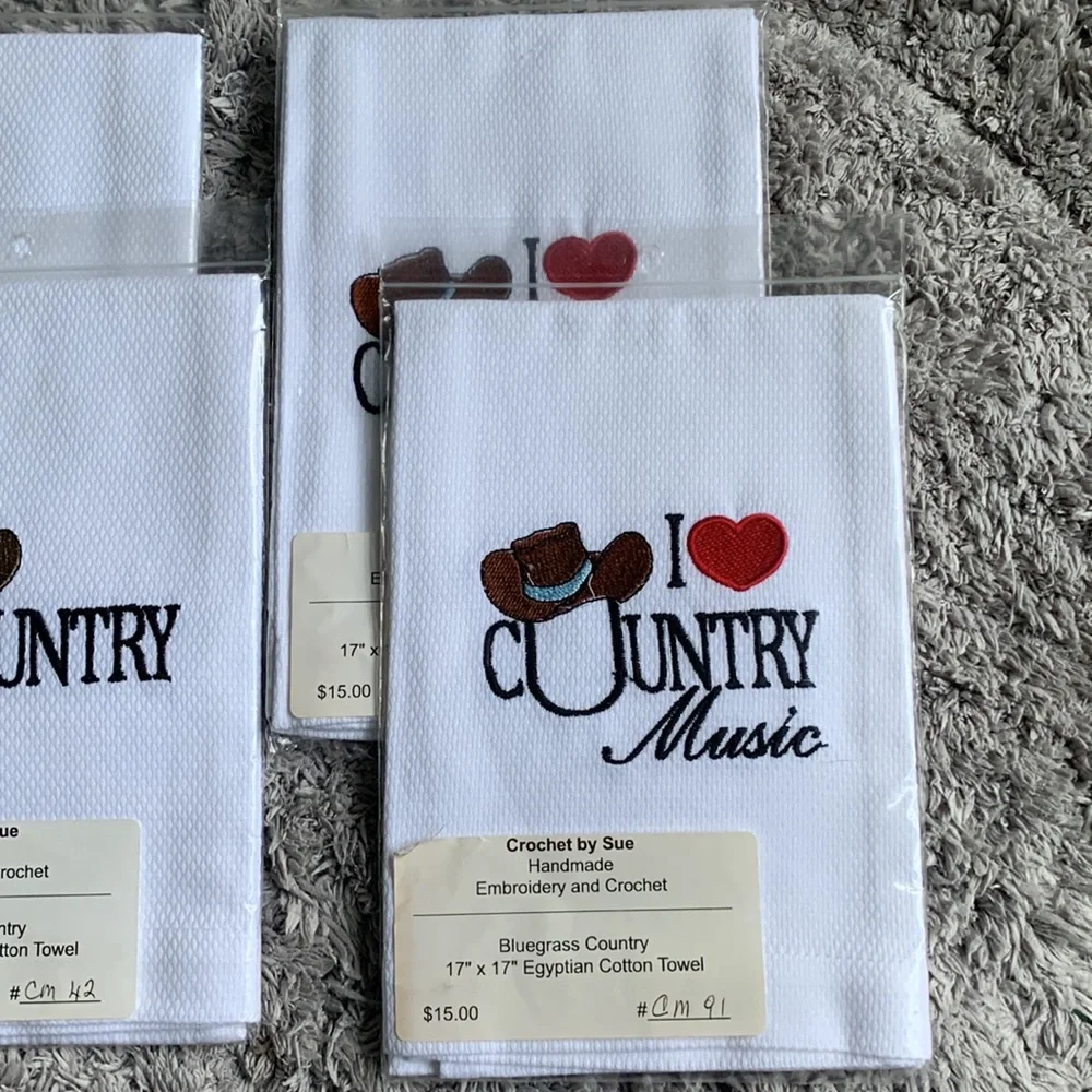 Set of (6) Country Music Handmade Embroidery Egyptian Cotton Towels